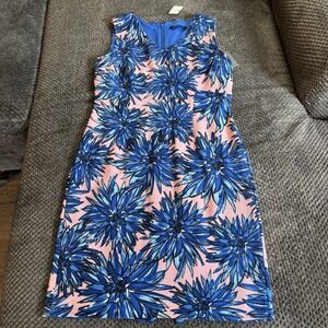 NWT Ellen Tracy Blue Pink Dress Sleeveless Sheath Stretch Career‎ Office Size 10